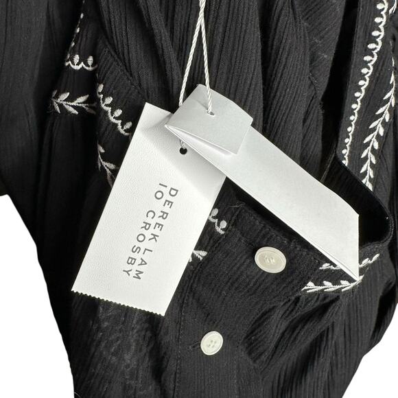 DEREK LAM 10 CROSBY Tama‎ Black White Embroidered Crop Top Blouse Women's Size 0 - Picture 11 of 11